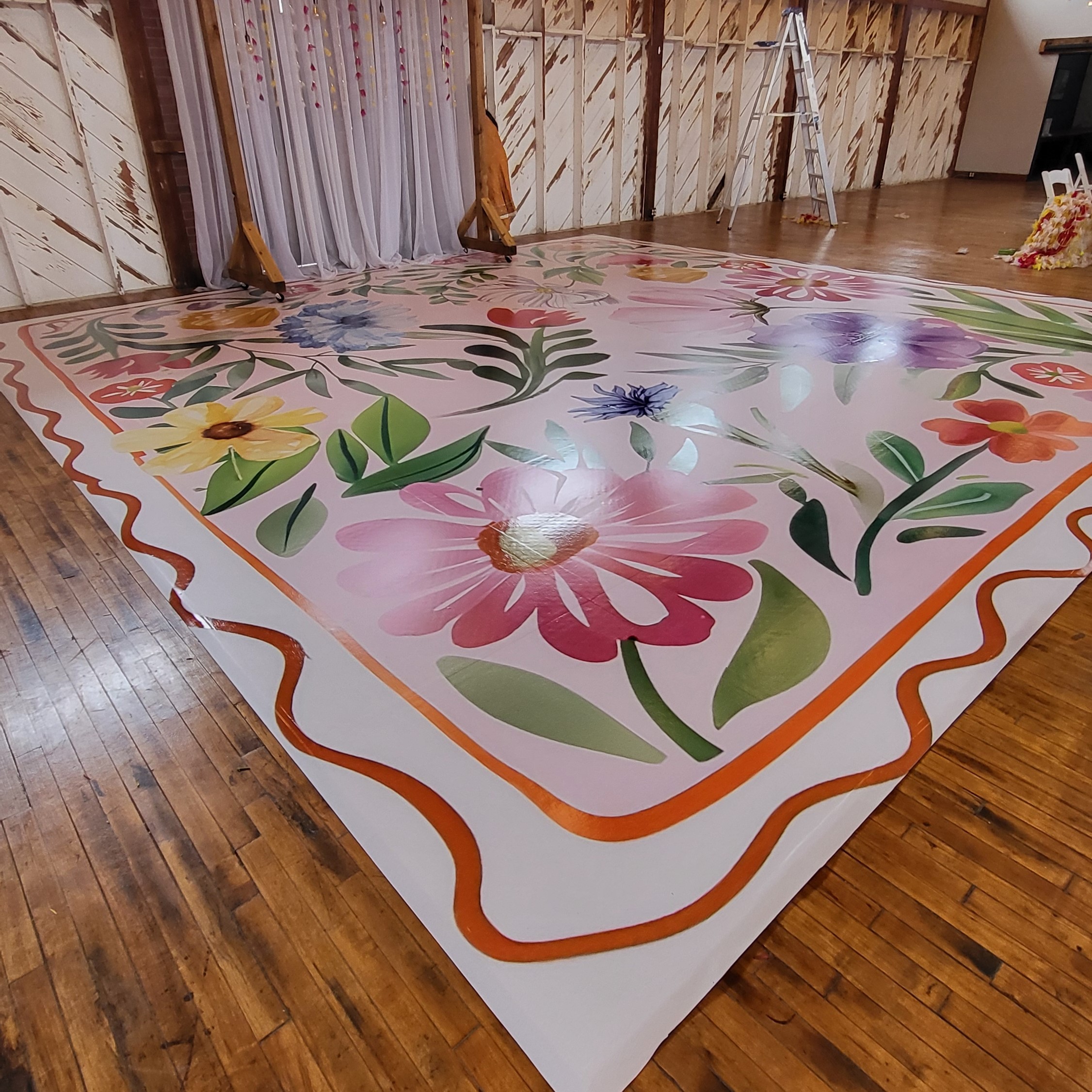 Custom Pastel Flowers Sangeet Dancefloor Vinyl Wrap